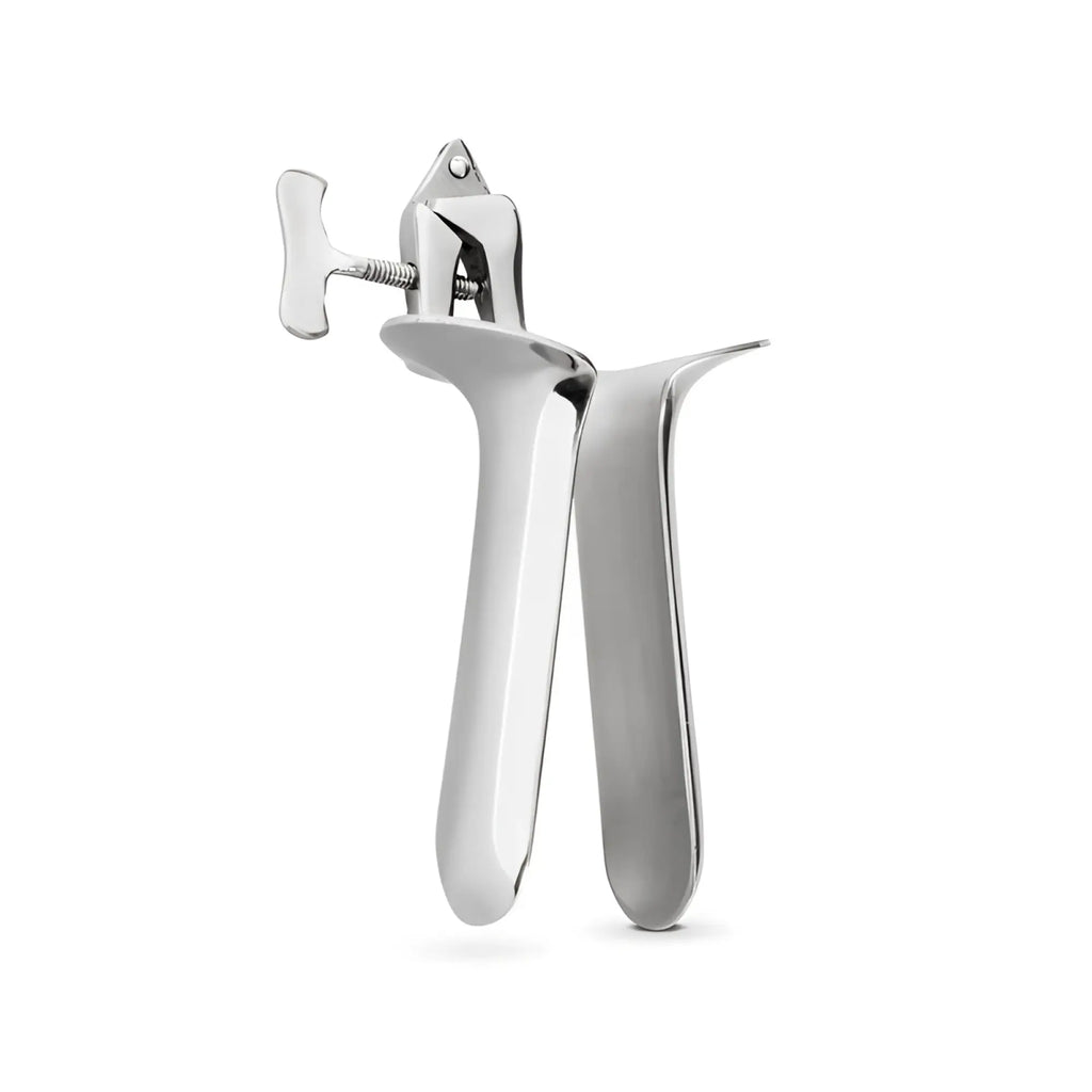 Stainless steel sinner collins vaginal speculum with t-shaped handle and adjustable mechanism for gynecological use