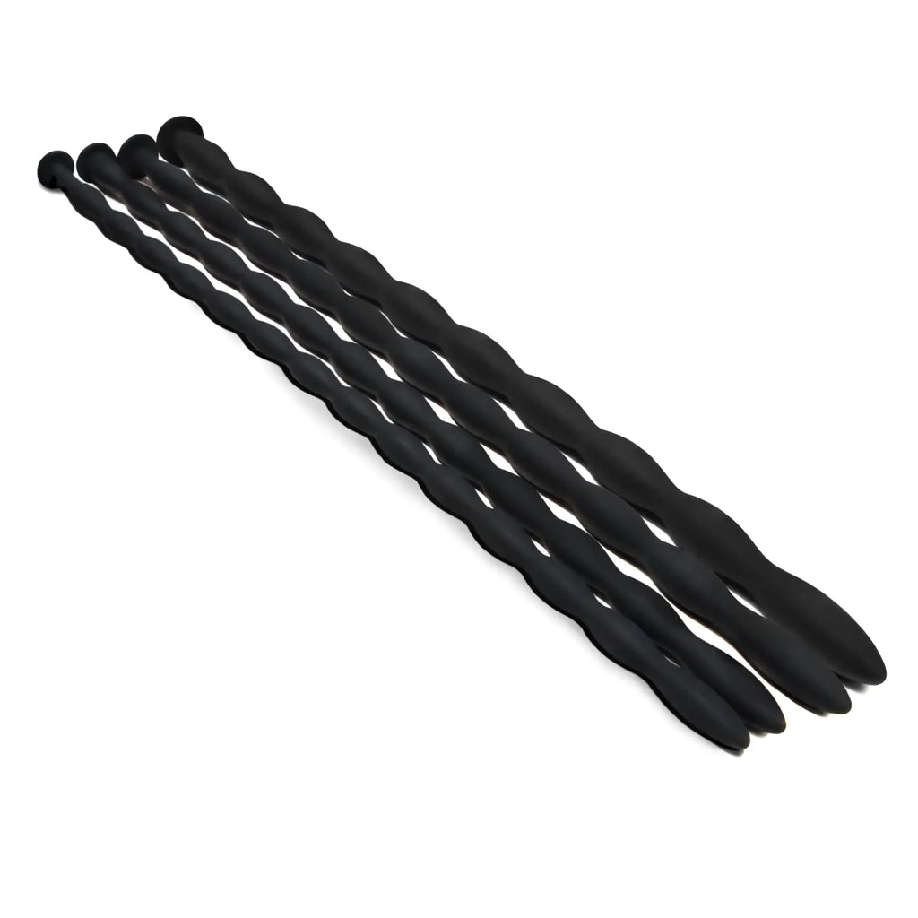 Black twisted silicone anal dilators from sinner silicone dilator set designed for gradual and comfortable use