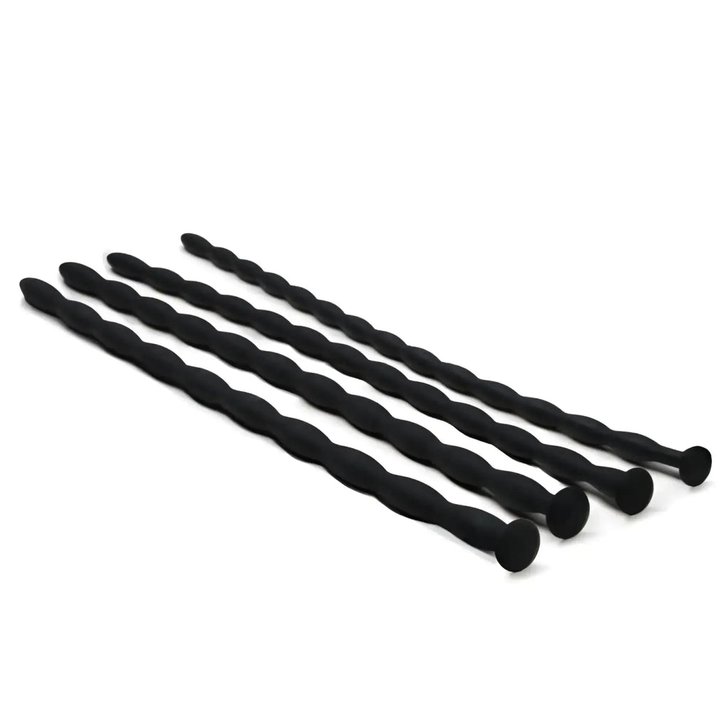 Set of four black twisted silicone anal dilators from sinner silicone dilator set for gradual stretching