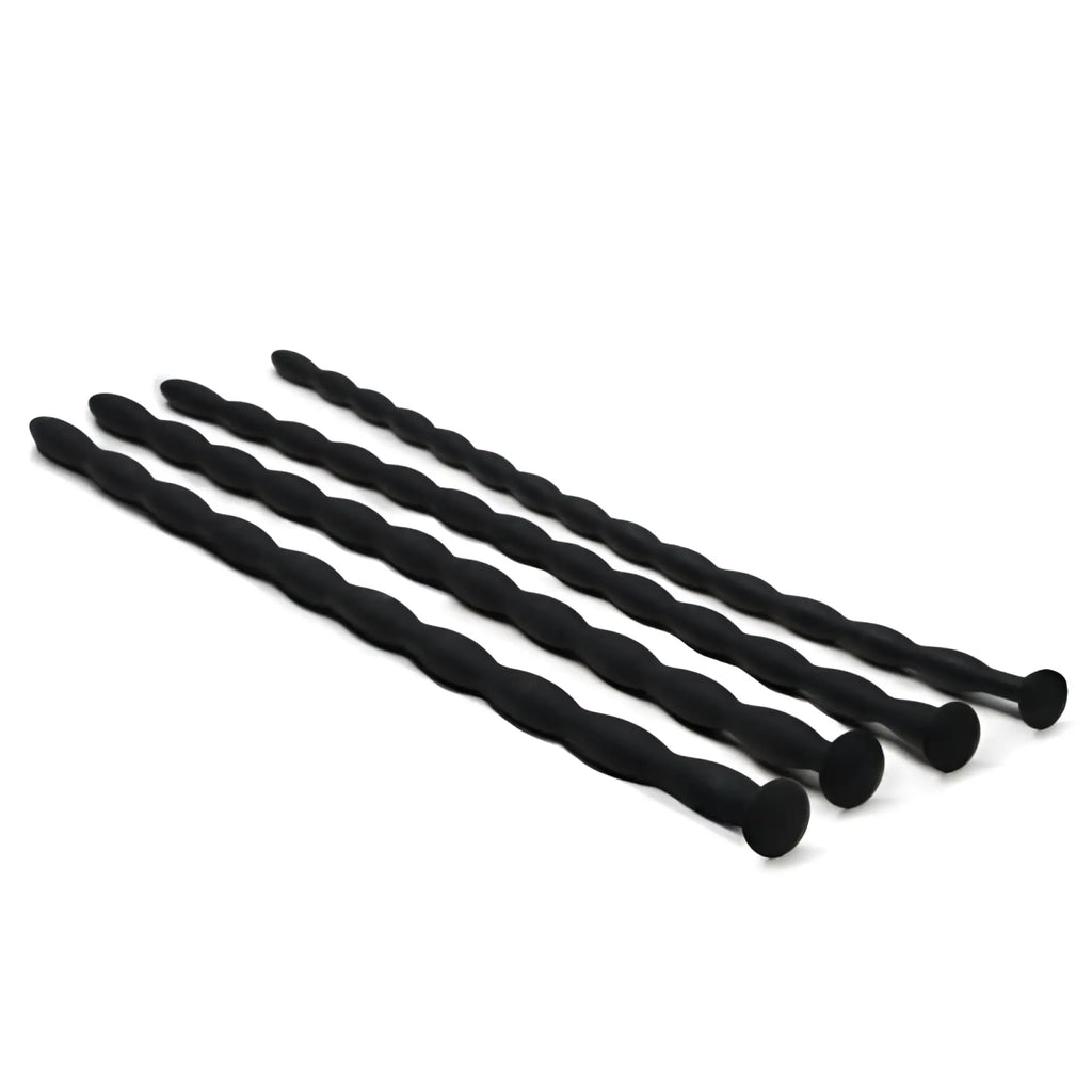 Set of four black twisted silicone anal dilators from sinner silicone dilator set for gradual stretching