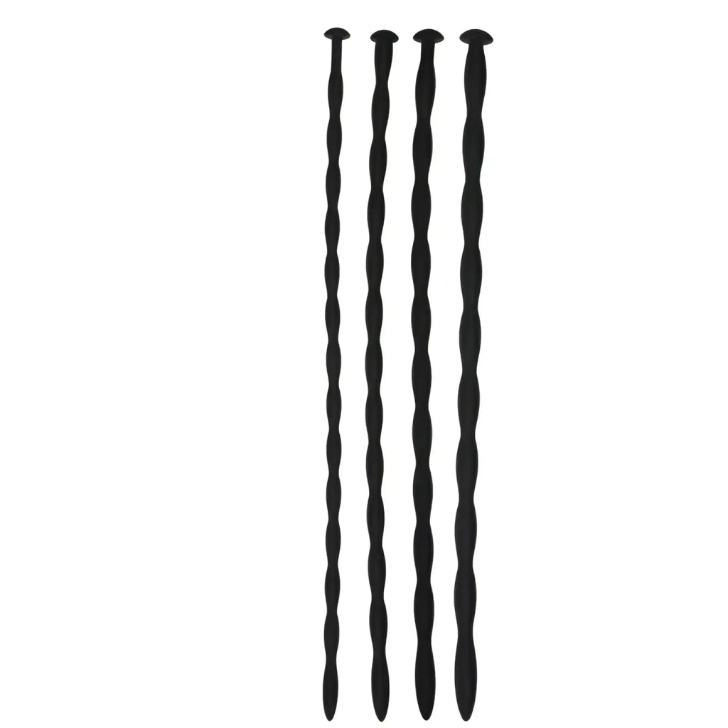 Four black twisted silicone stirrers with rounded tops from the sinner silicone dilator set
