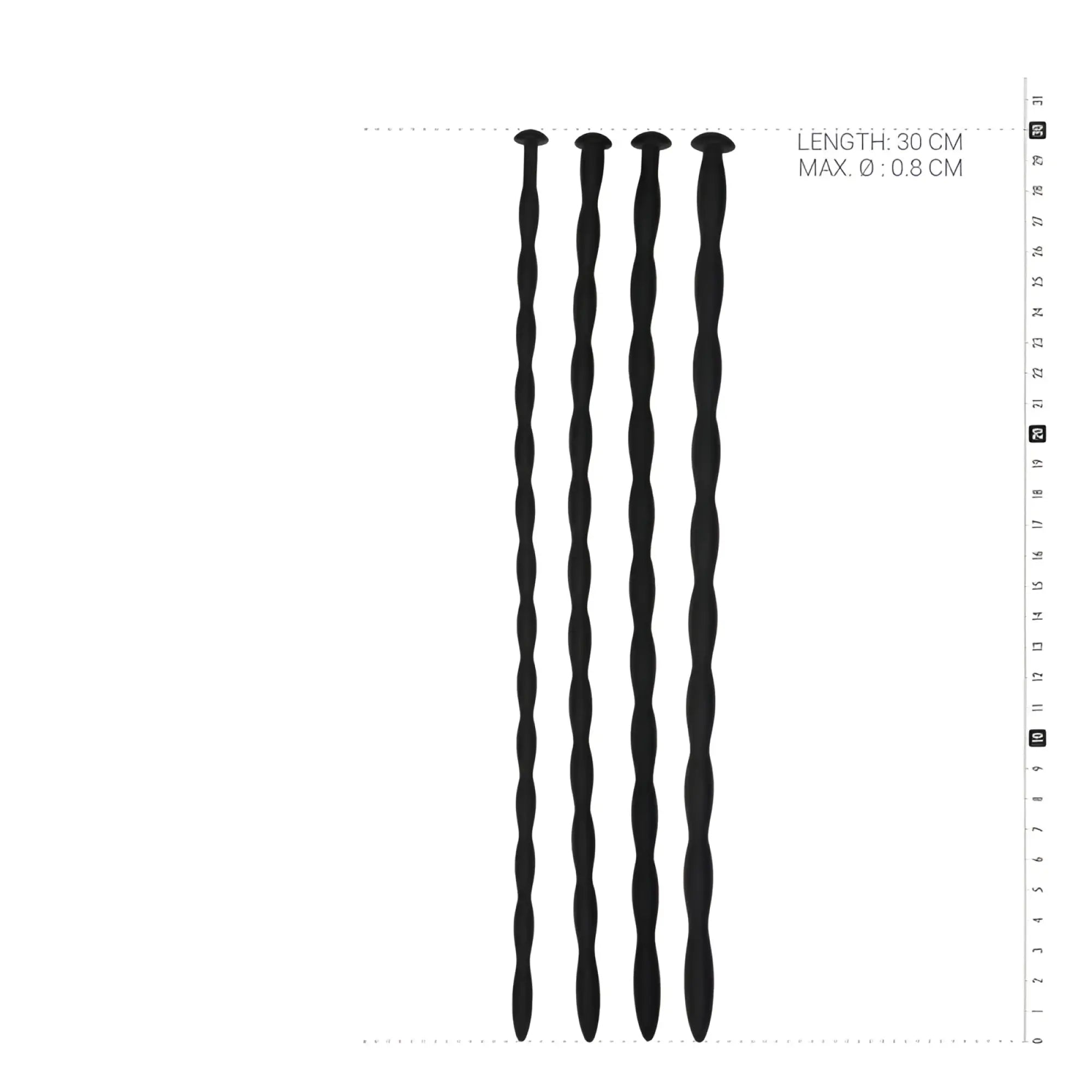 Three black twisted silicone anal plugs with rounded tops and tapered ends from sinner silicone dilator set