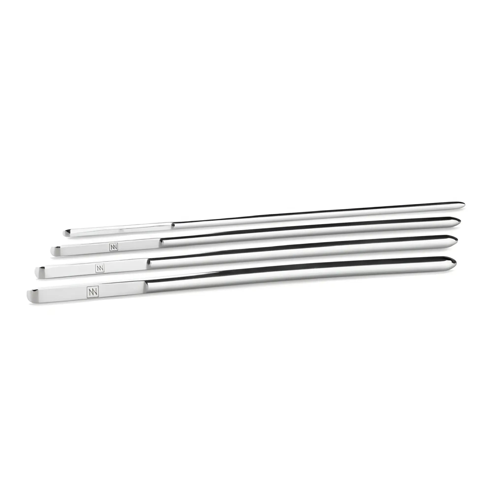 Set of four sleek stainless steel crochet hooks with polished chrome finish and engraved nn branding from sinner trainer set