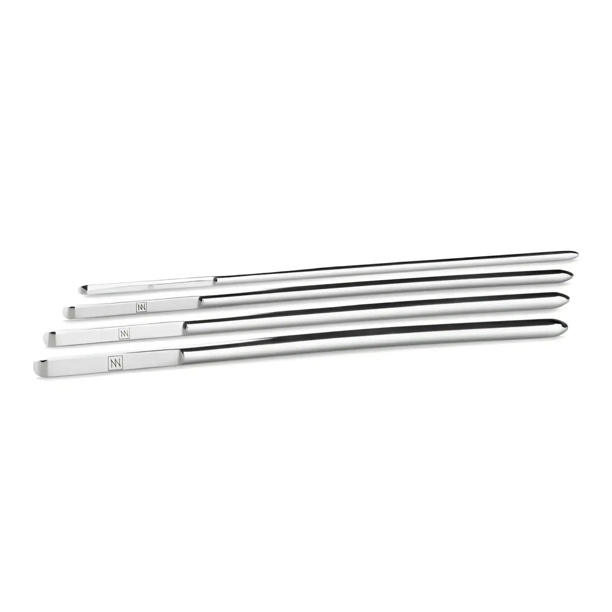 Set of four sleek stainless steel crochet hooks with polished chrome finish and engraved nn branding from sinner trainer set