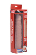 Size Matters 3in flesh penis enhancer sleeve in pale pink silicone with phallic shape in red and black packaging