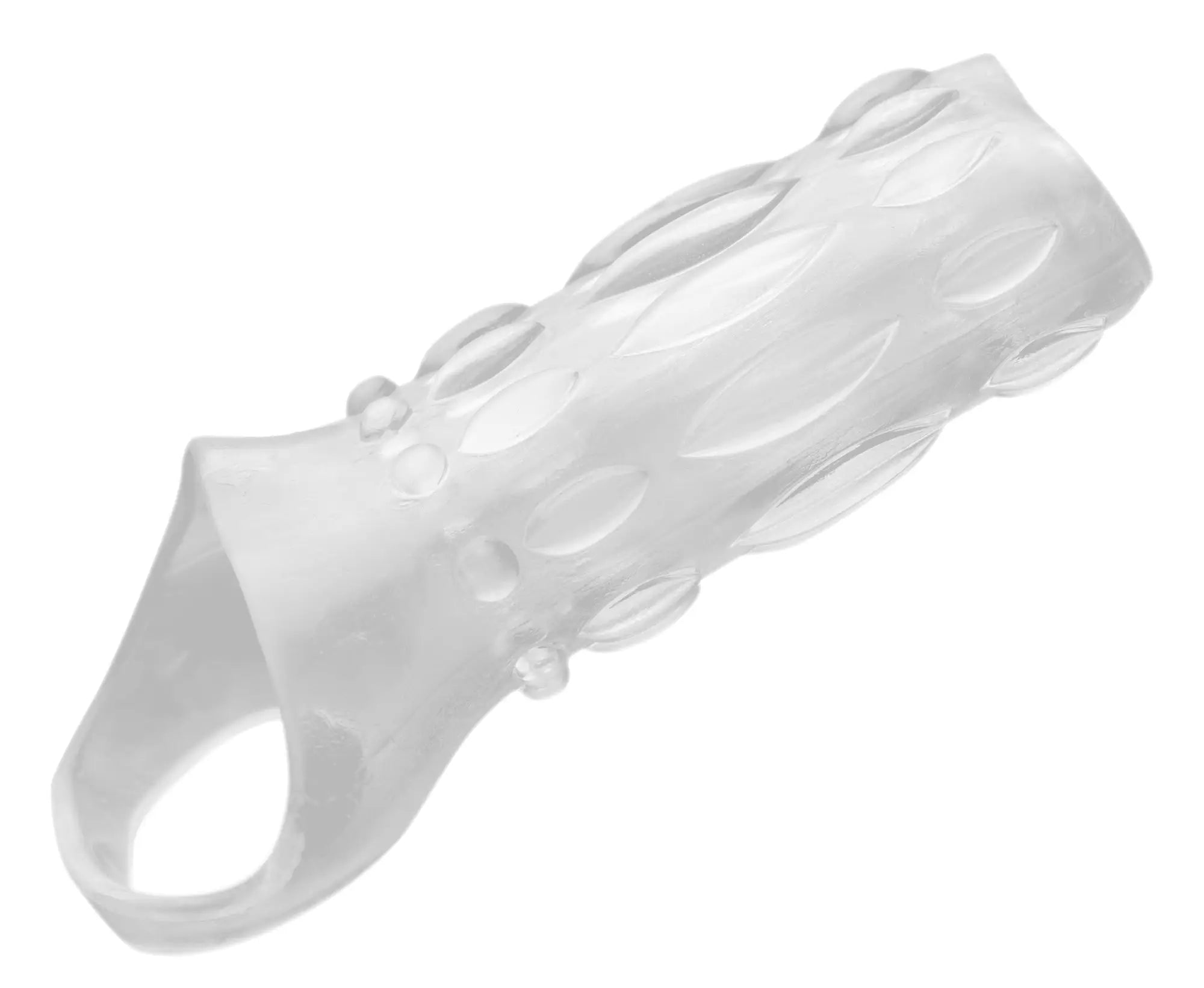 Size matters clear sensations enhancer sex sleeve clear silicone grip cover with textured oval indentations and raised dots