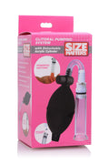 Black and transparent acrylic clitoral pumping system with detachable cylinder branded size matters for intimate use