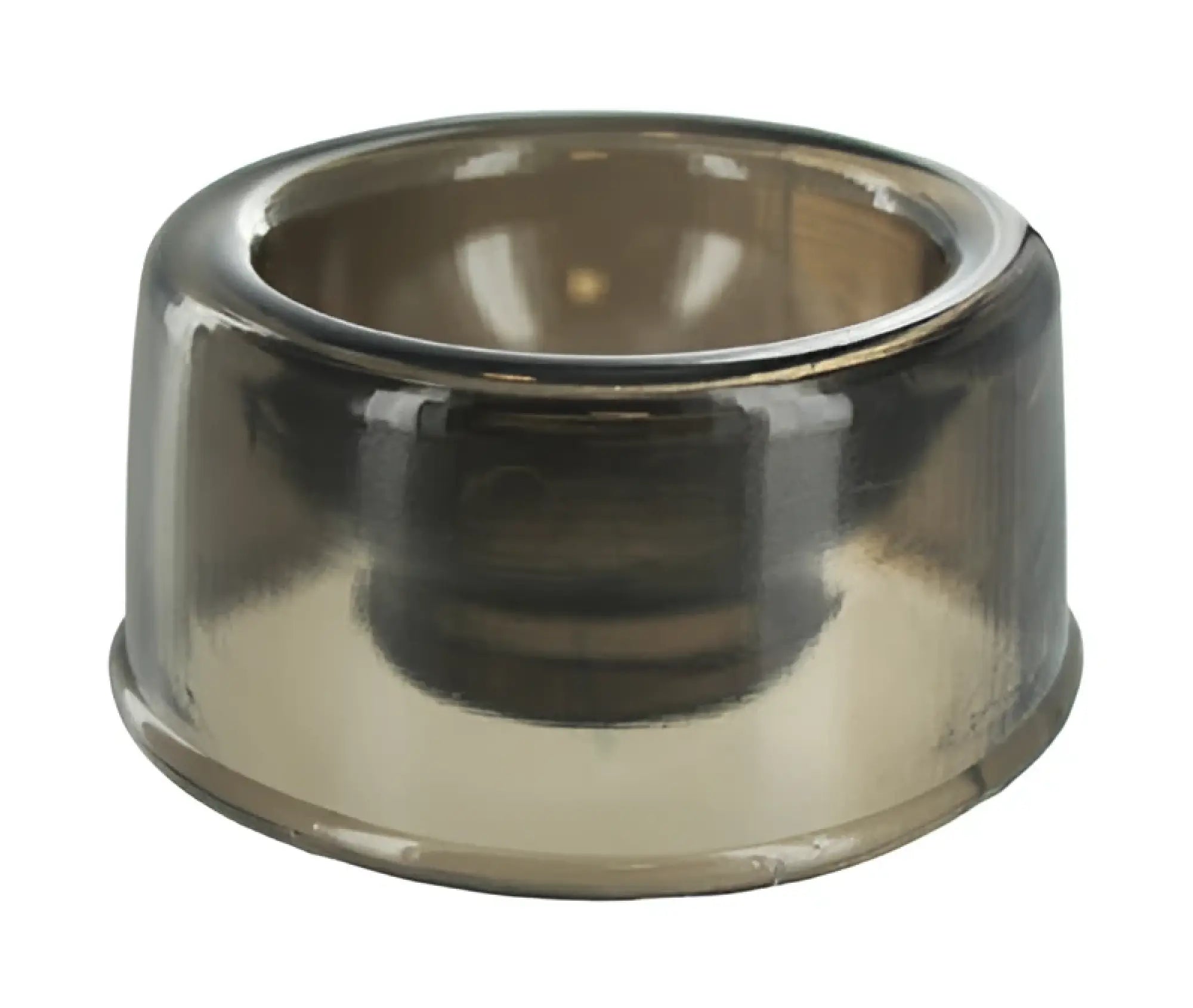 A sleek translucent gray glass cylinder comfort seal candle holder with a smooth rounded shape and flared rim