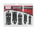 Black plastic anal dilator kit in clear blister pack with red and white size matters ease-in branding