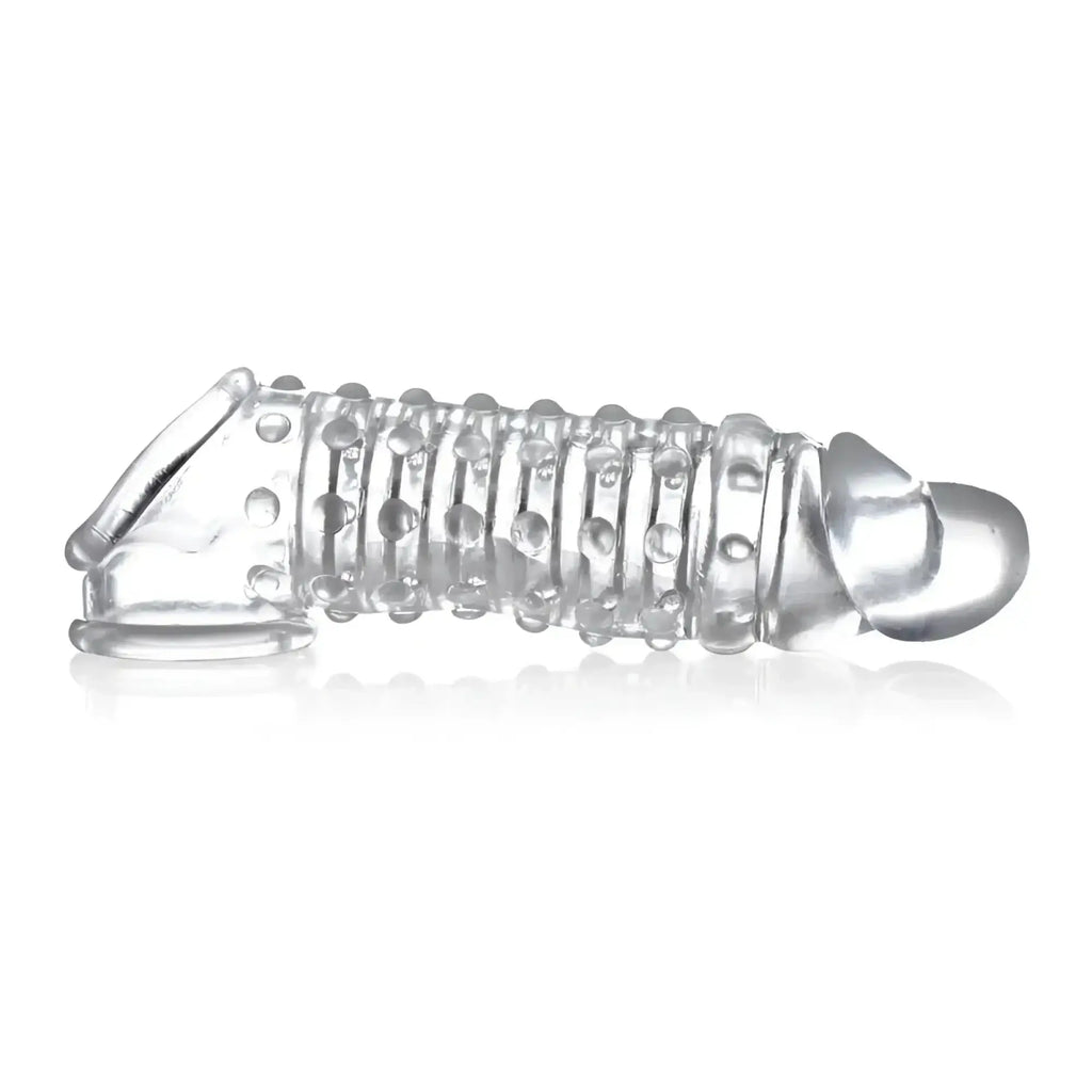 Clear silicone cock ring with textured ridges and rounded ends in size matters penis enhancer sleeve 1.5in clear