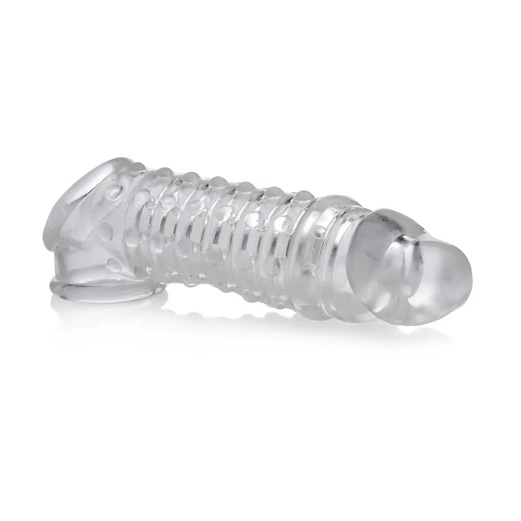Clear transparent silicone cock ring with textured ridges and rounded ends size matters penis enhancer sleeve 1.5in clear