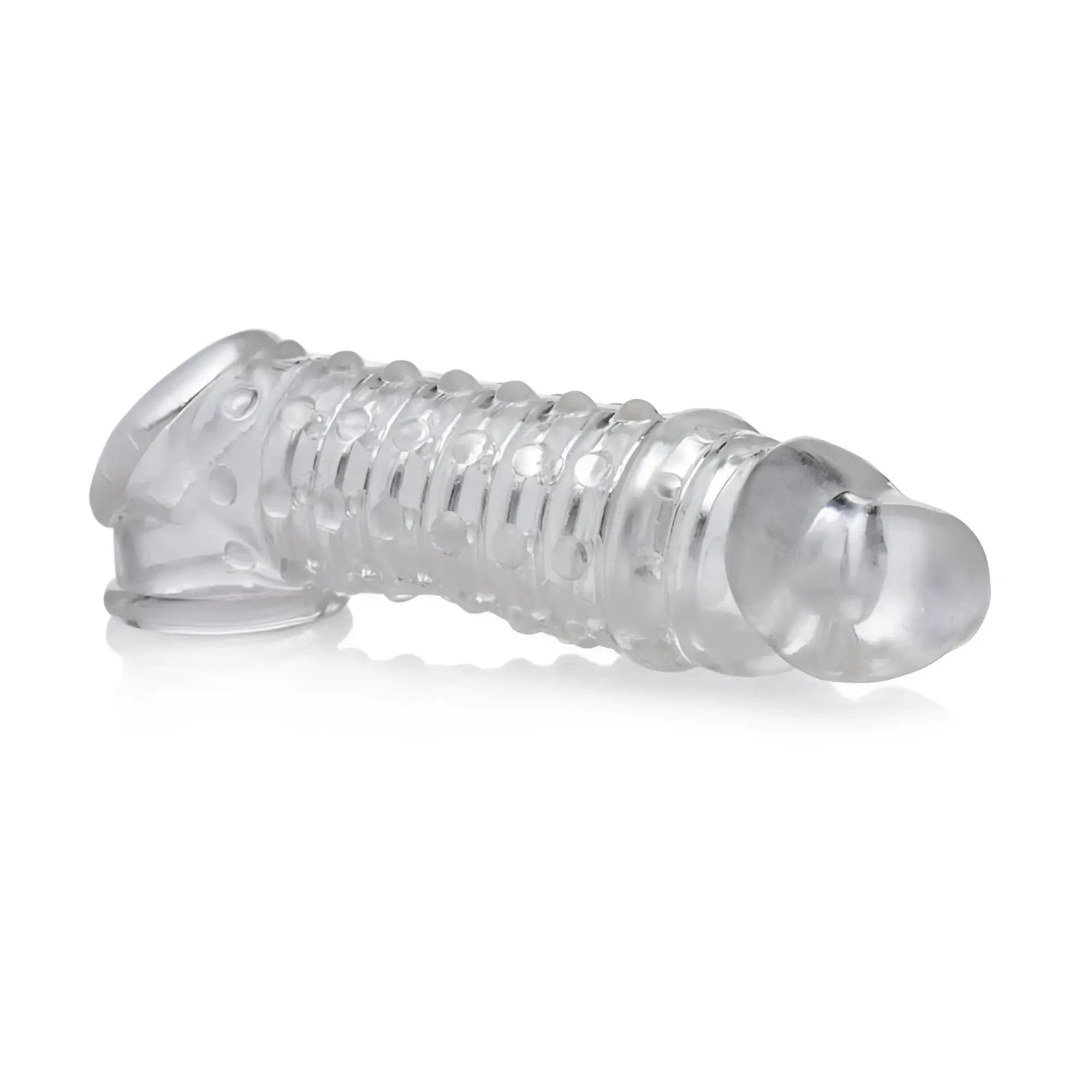 Clear transparent silicone cock ring with textured ridges and rounded ends size matters penis enhancer sleeve 1.5in clear