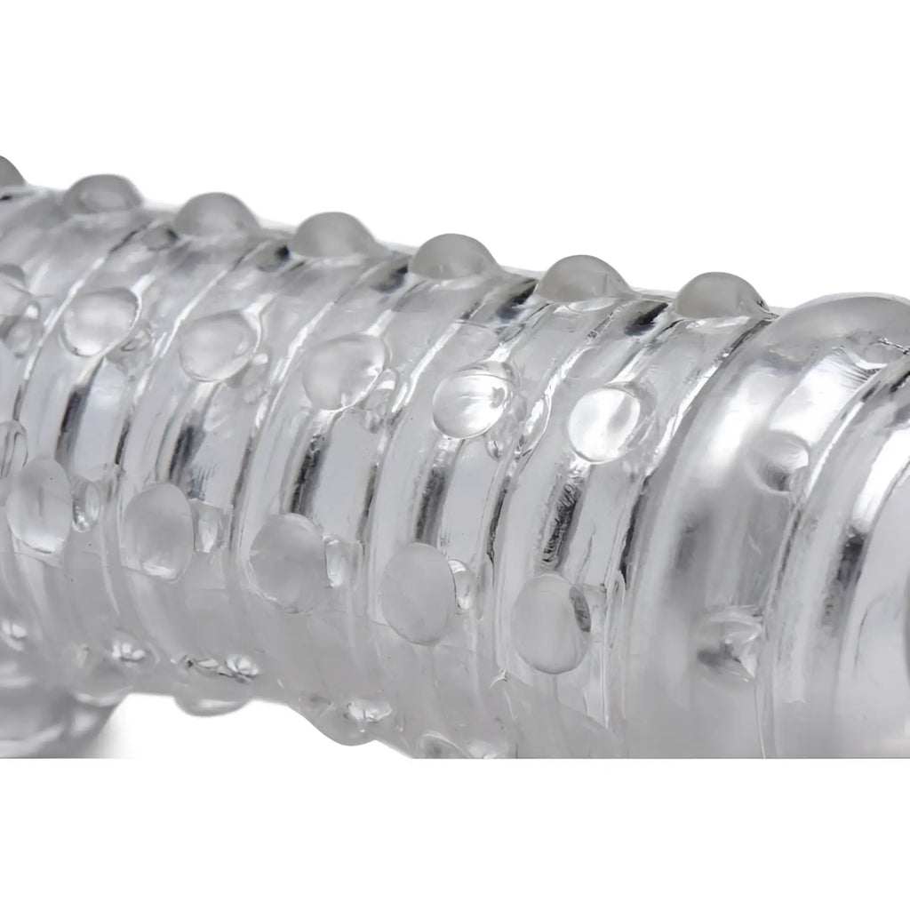 Clear transparent silicone size matters penis enhancer sleeve 1.5in with raised circular textured bumps