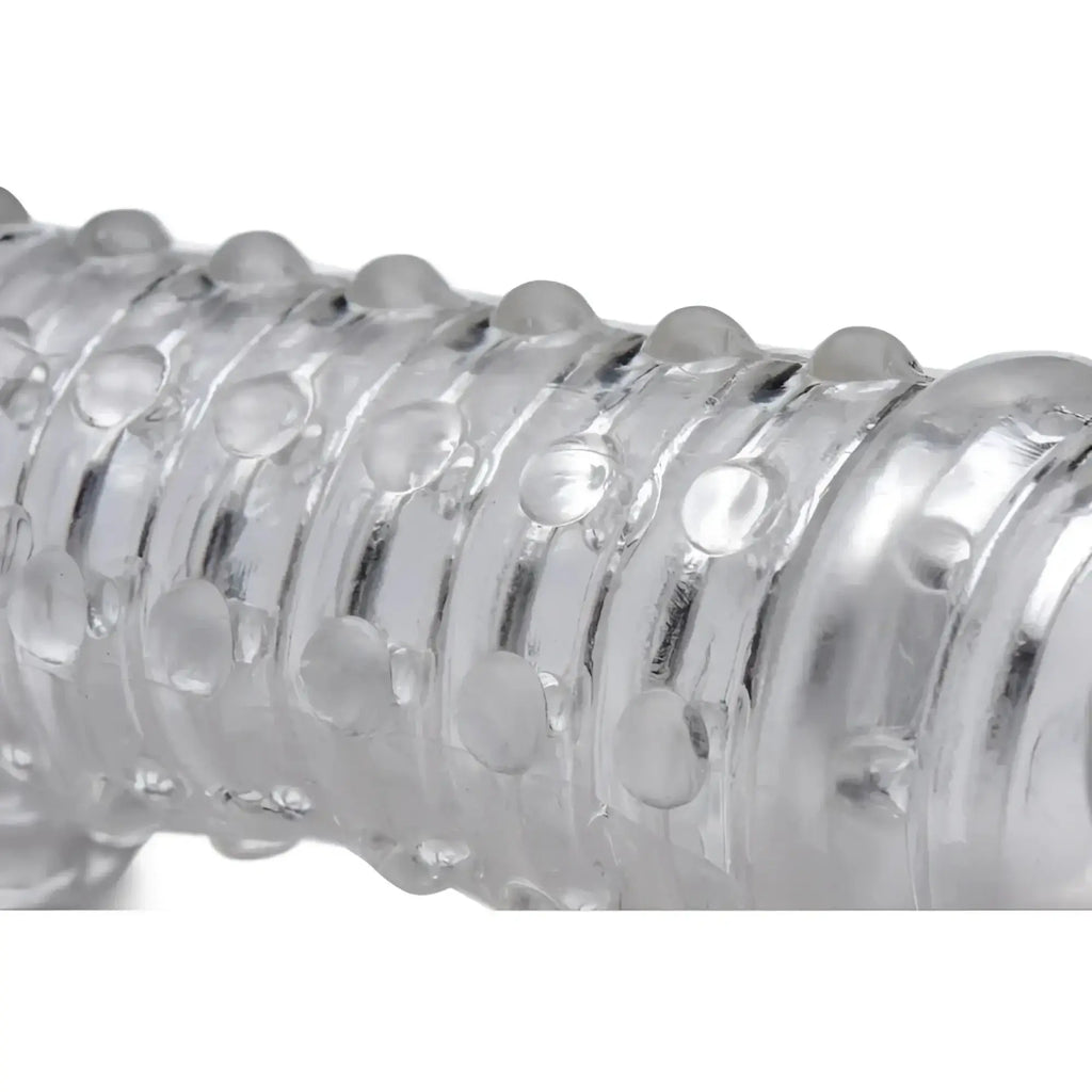 Clear transparent silicone size matters penis enhancer sleeve 1.5in with raised circular textured bumps
