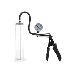 Transparent cylindrical size matters penis pump kit with black handle and gauge 2 inch cylinder vacuum pump