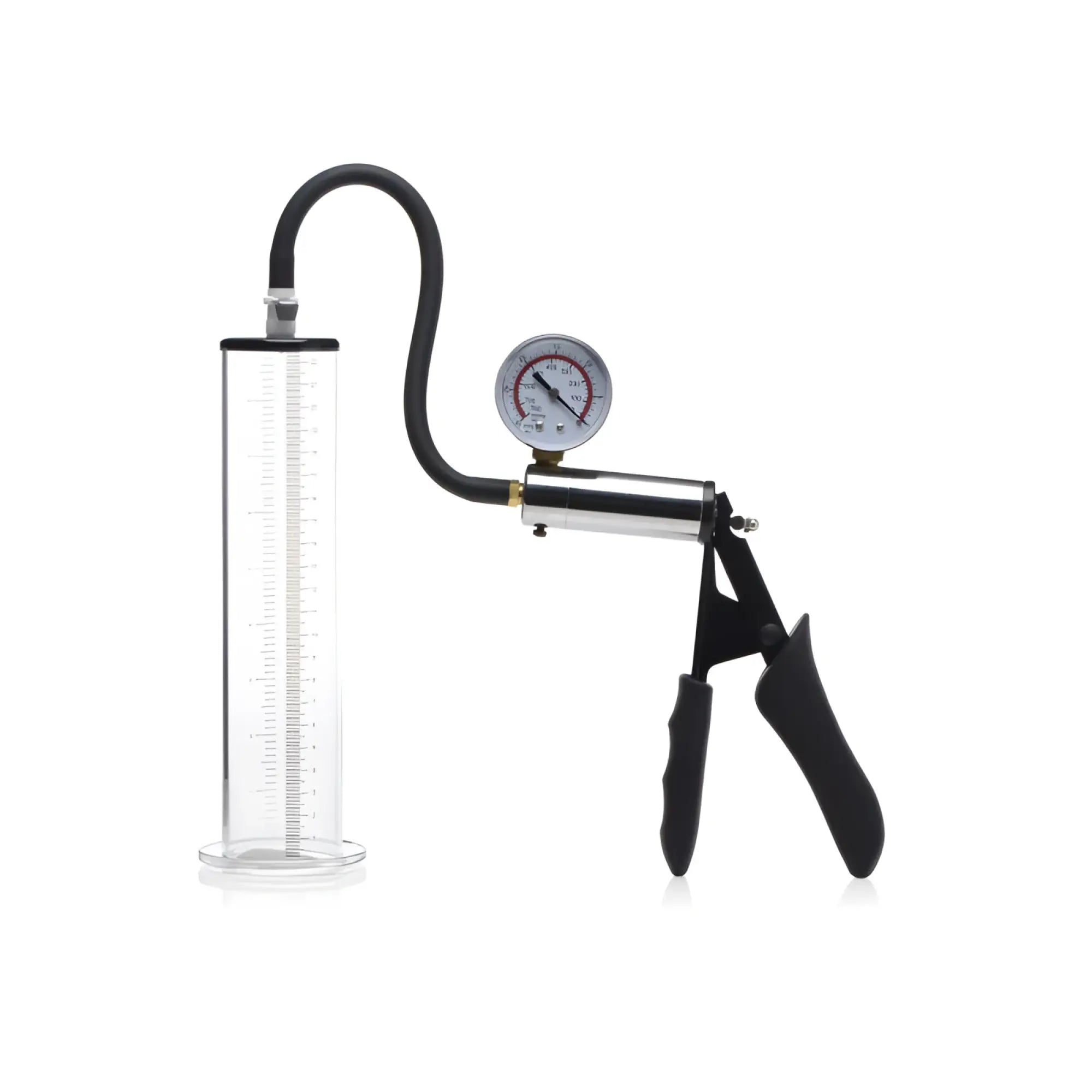 Transparent cylindrical size matters penis pump kit with black handle and gauge 2 inch cylinder vacuum pump