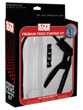 Size matters premium penis pumping kit intermediate size with black and clear plastic and built-in pressure gauge