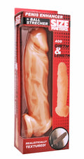 Size matters realistic flesh penis enhancer and ball stretcher in peach color with realistic texture in red packaging