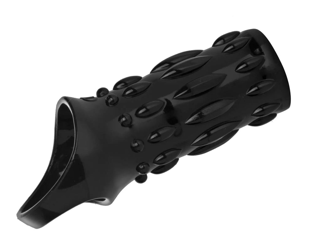 Black silicone finger grip with textured oval protrusions for enhanced hold in size matters sheath sensations enhancer sleeve