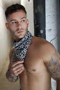 Slay-kerchief gag tag black and white bandana with bold graphic pattern perfect for stylish face covering