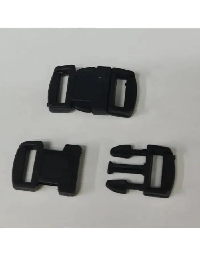 Three black plastic buckles displayed on a white background suitable for Arroyman men's thong underwear.