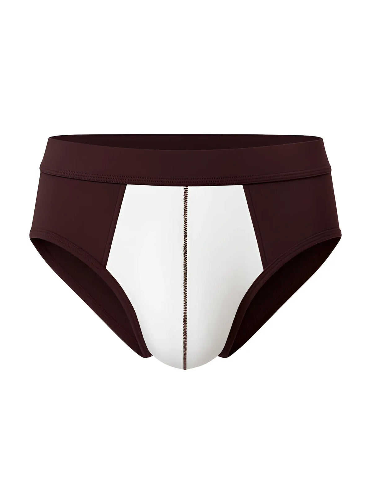 Brown and white soft stretch contrast brief with central seam detail designed for athletic comfort and performance