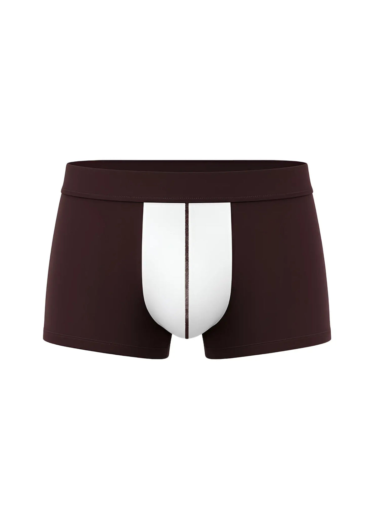 Soft stretch contrast trunk dark brown boxer briefs with central white panel and thin black vertical stripe