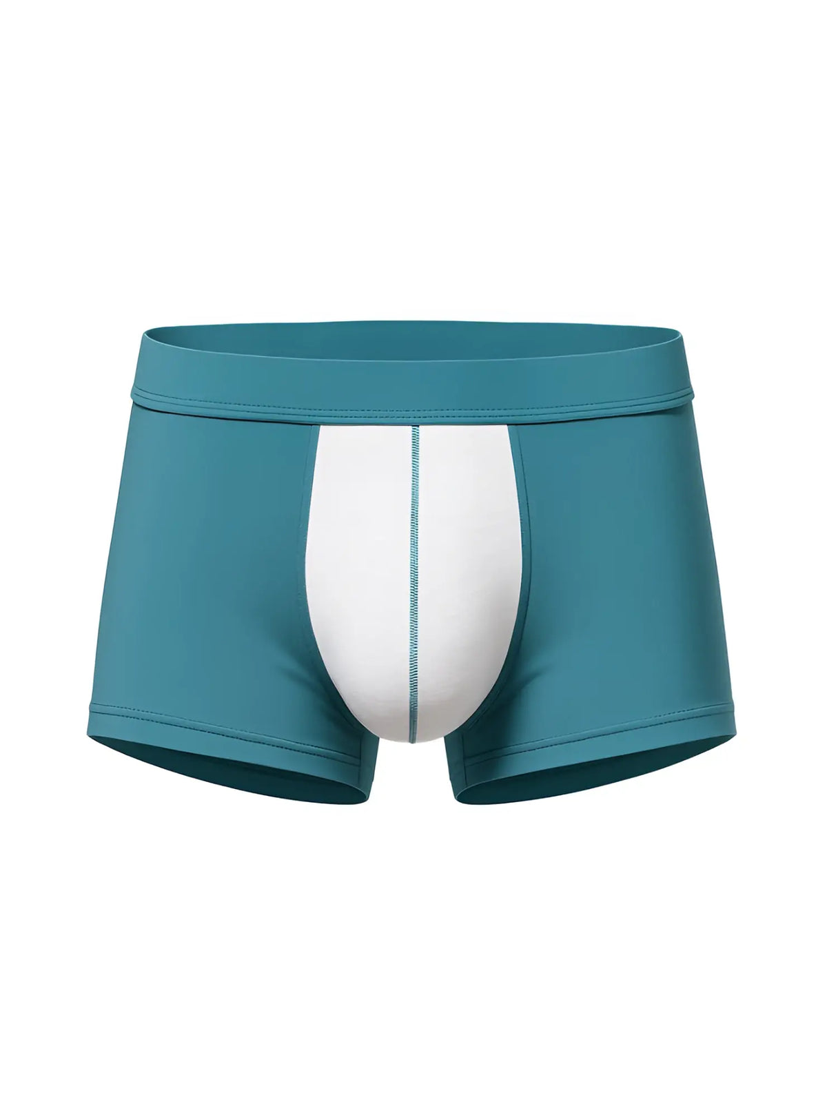Teal and white soft stretch contrast trunk boxer briefs with central seam detail for comfortable everyday wear