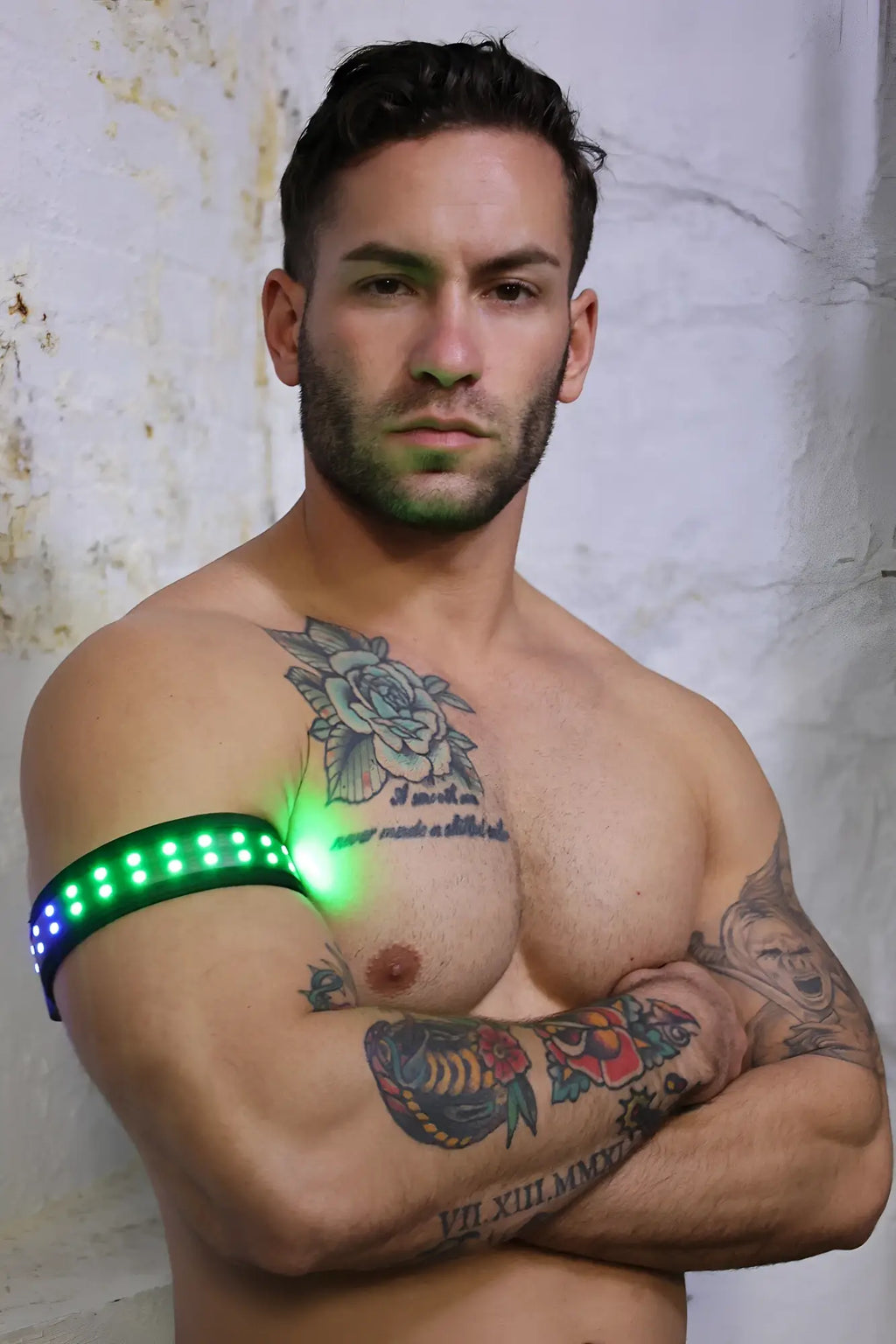 Soundwave armband featuring a sleek flexible led design with vibrant green light and blue edge glow