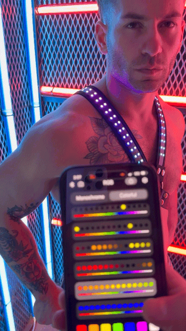 Black smartphone with a colorful led soundwave display interface featured in the soundwave cross harness product