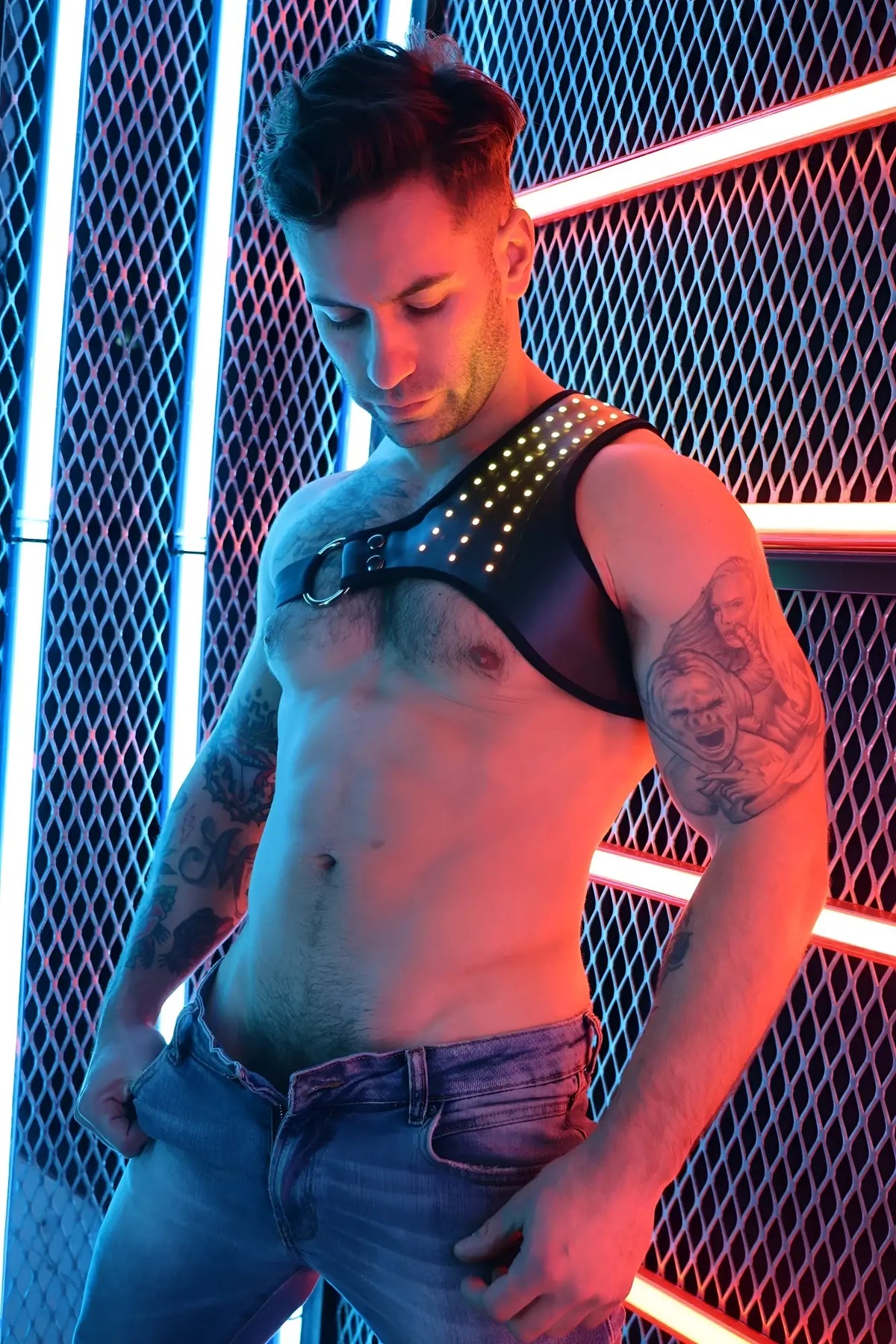Soundwave synergy harness black leather with silver studs and metal buckle designed for secure fit and style