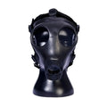 Black rubber sport fucker gas mask with adjustable straps large circular eye openings and central filter housing