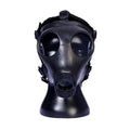 Black rubber sport fucker gas mask with adjustable straps large circular eye openings and central filter housing