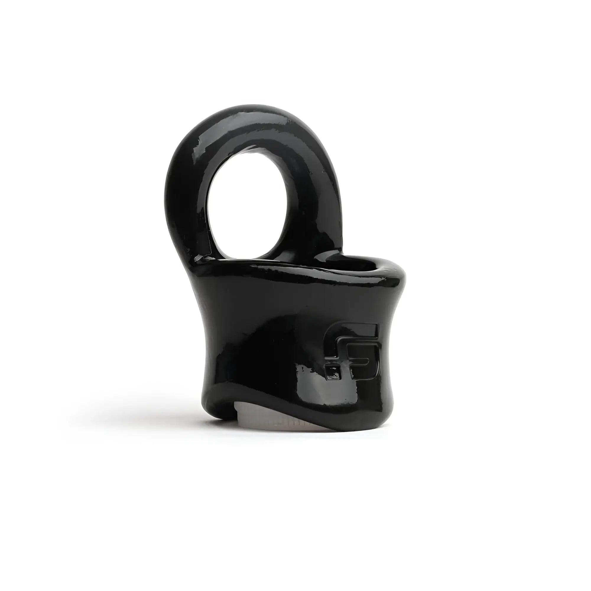 Black glossy ceramic sport fucker baller ring with smooth curved design and embossed logo on the side