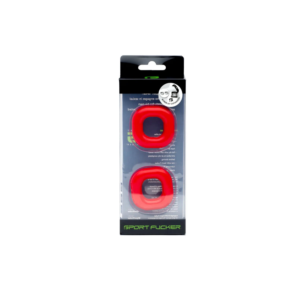 Red silicone sport flogger grips in black and transparent packaging from sport fucker boner expansion pack red
