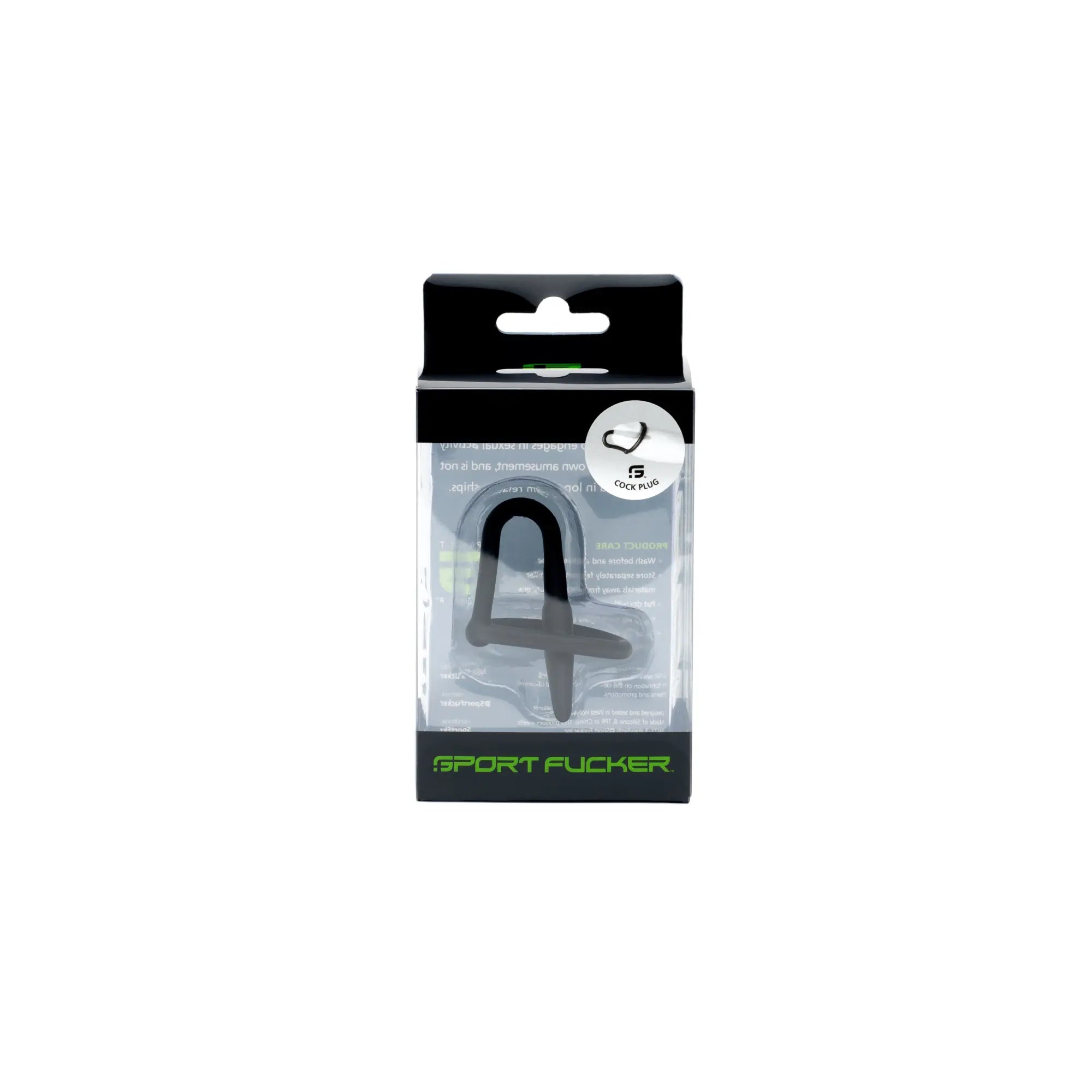 Black silicone cock ring by sport fucker in clear packaging with green and black branding for sport use