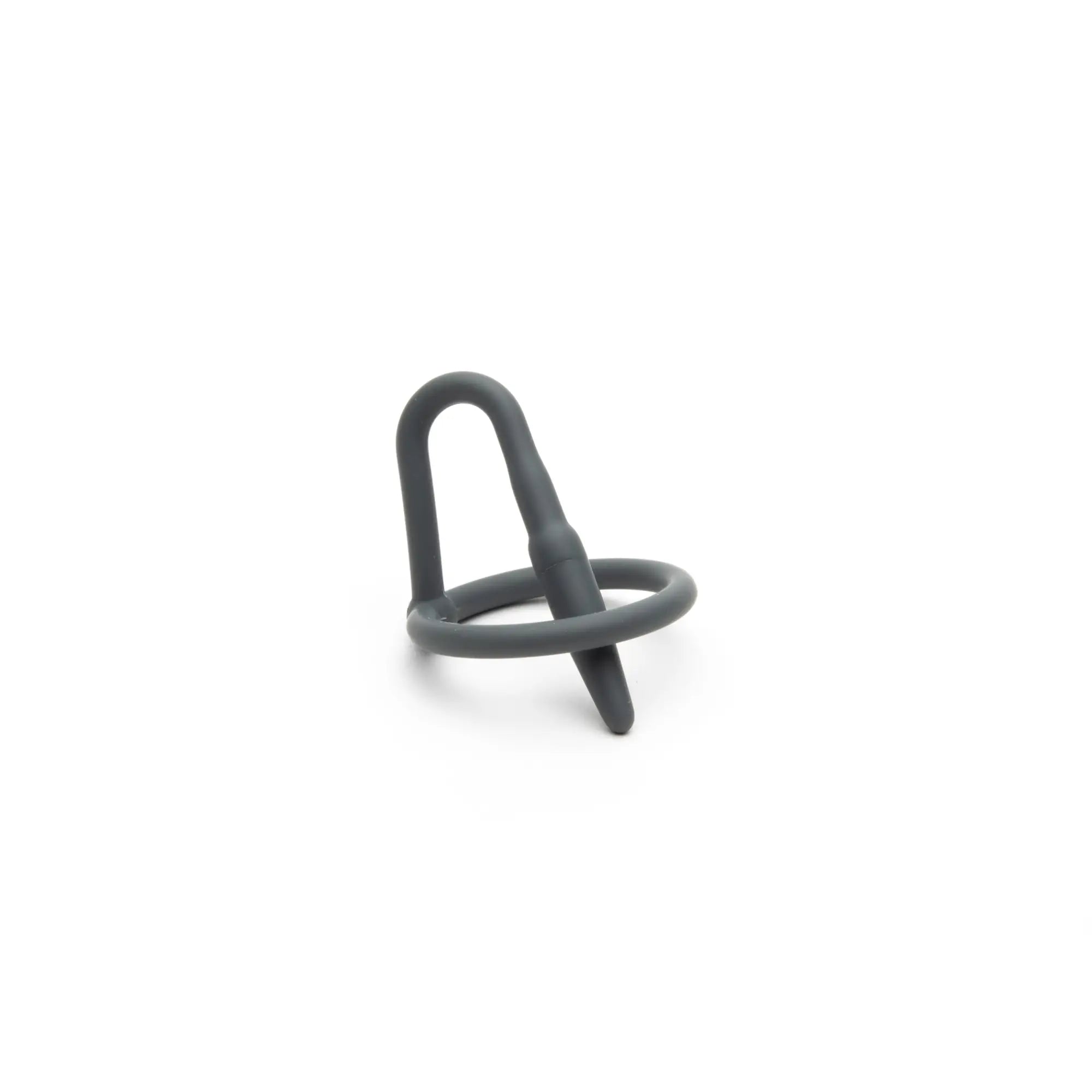 Dark gray silicone sport fucker cock plug with looped handle and pointed tip for advanced sport use