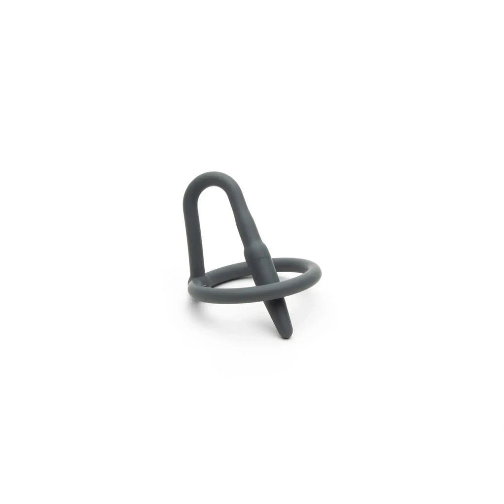 Dark gray silicone sport fucker cock plug with looped handle and pointed tip for advanced sport use
