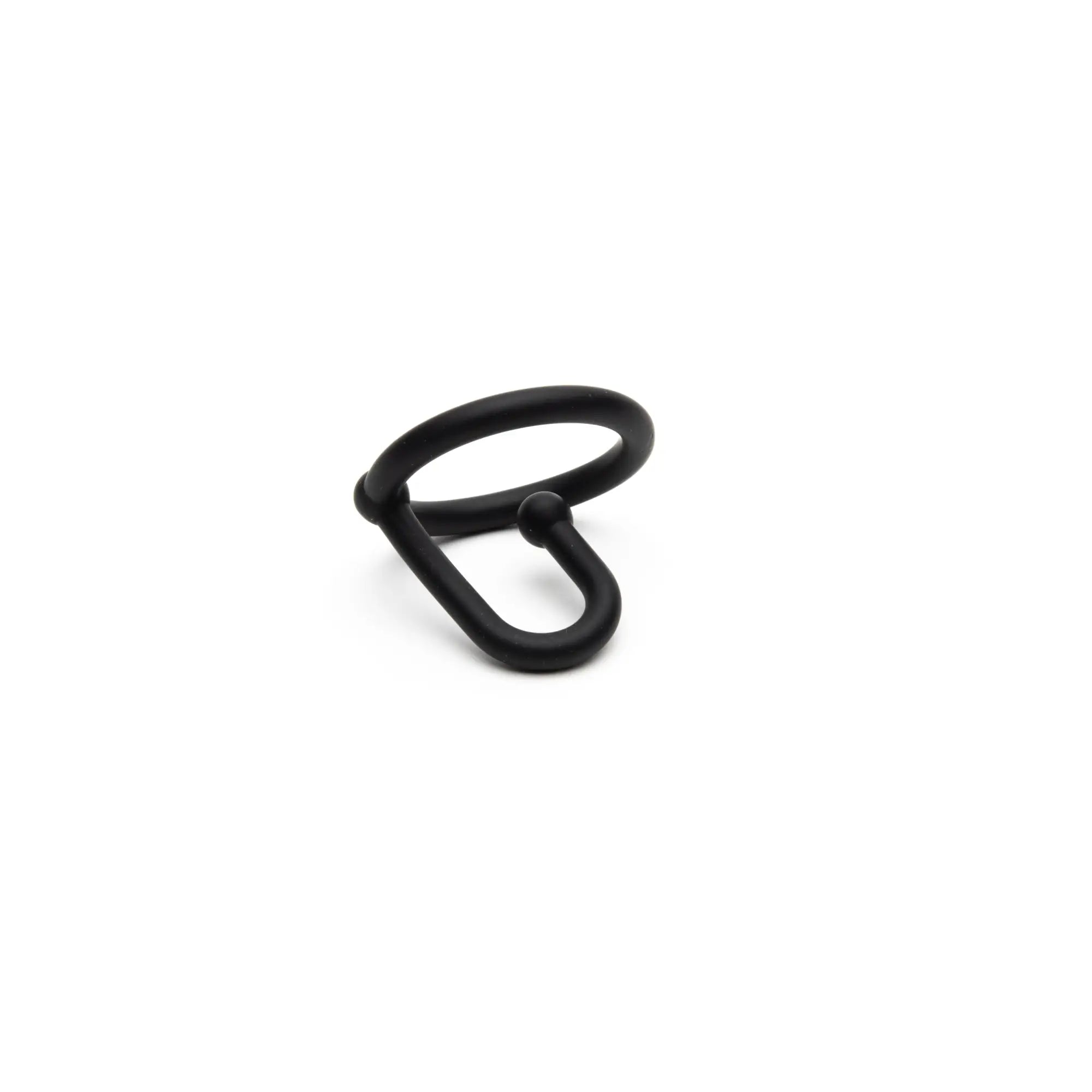 Black matte metal sport fucker cum stopper ring with sleek minimalist design featuring integrated loop and spherical accent