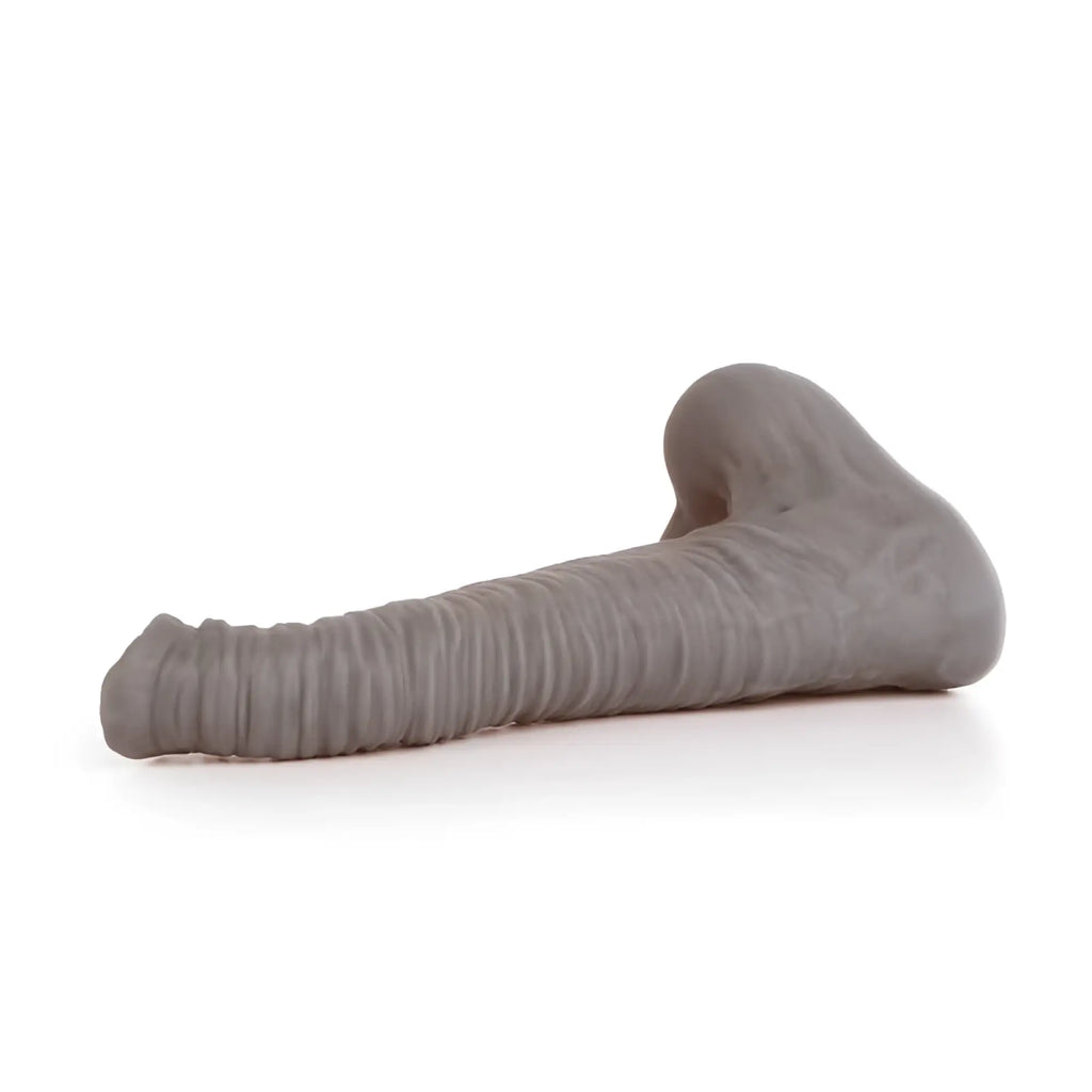 Gray liquid silicone dildo medium m with textured ridges and rounded bulbous end from sport fucker dexter collection