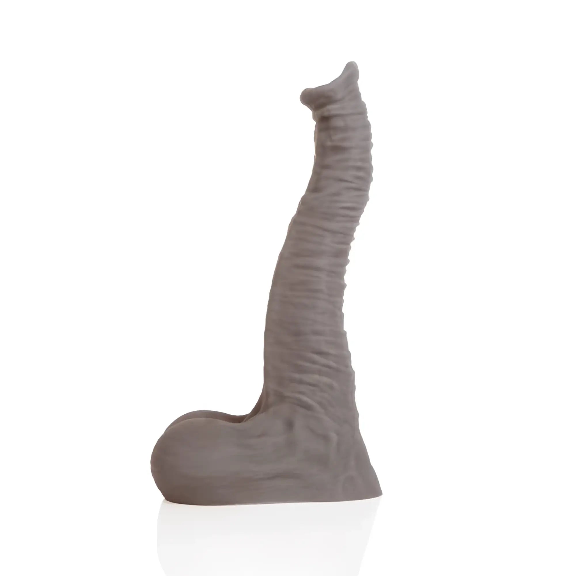 Gray silicone phallic-shaped dildo with ridged texture and tapered base from Sport Fucker Dexter Liquid Silicone Medium M