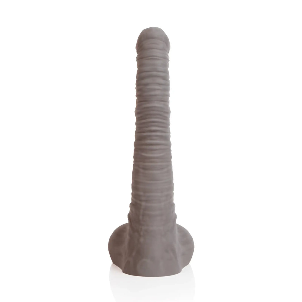 Gray textured silicone dildo with ribbed shaft and rounded base from Sport Fucker Dexter Liquid Silicone Medium M