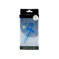 Blue plastic sport fucker dipstick in clear packaging designed for athletic use and durability