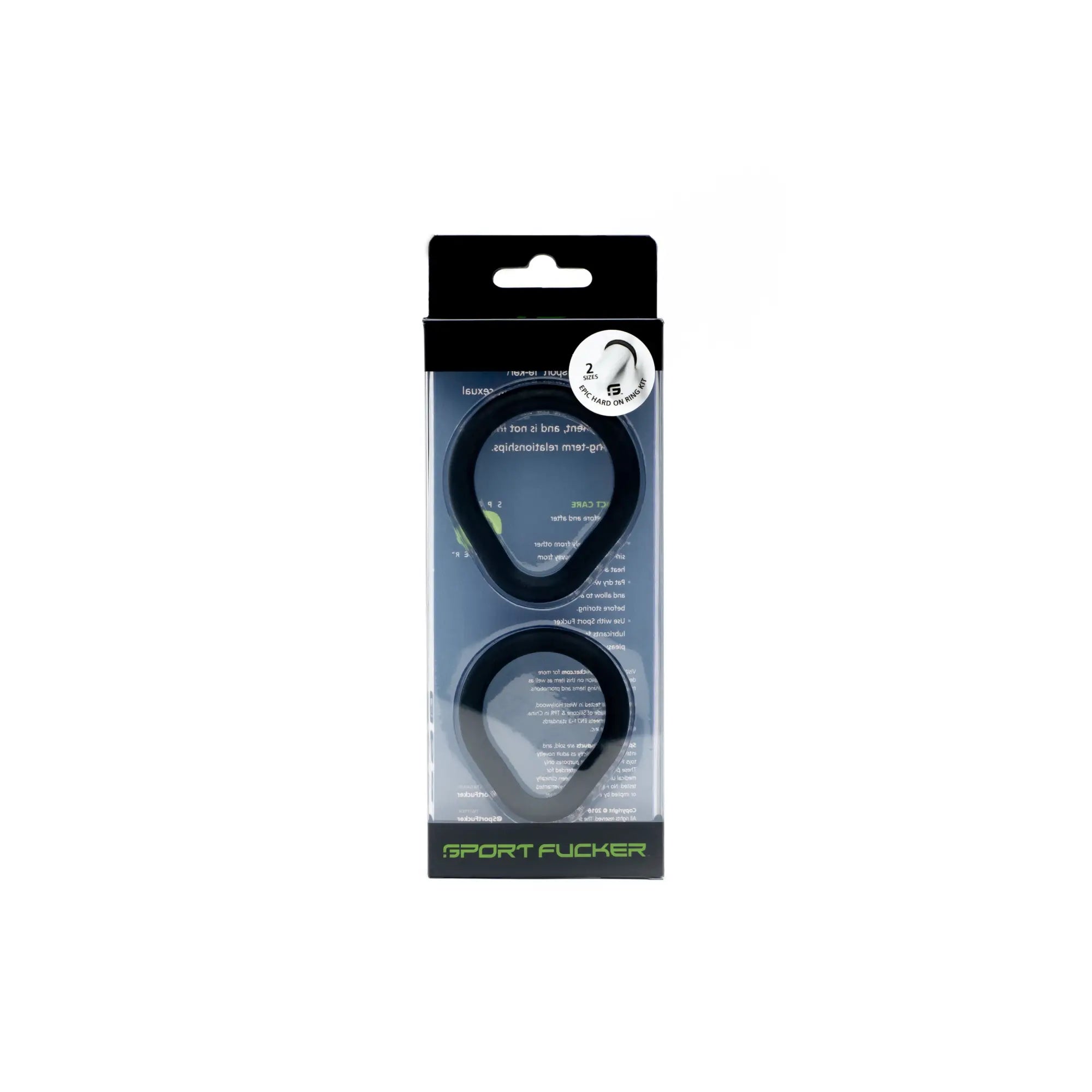 Black silicone Sport Fucker sport fucker rings in clear packaging from the Epic Hard on Kit 2 pack by Sport Fucker