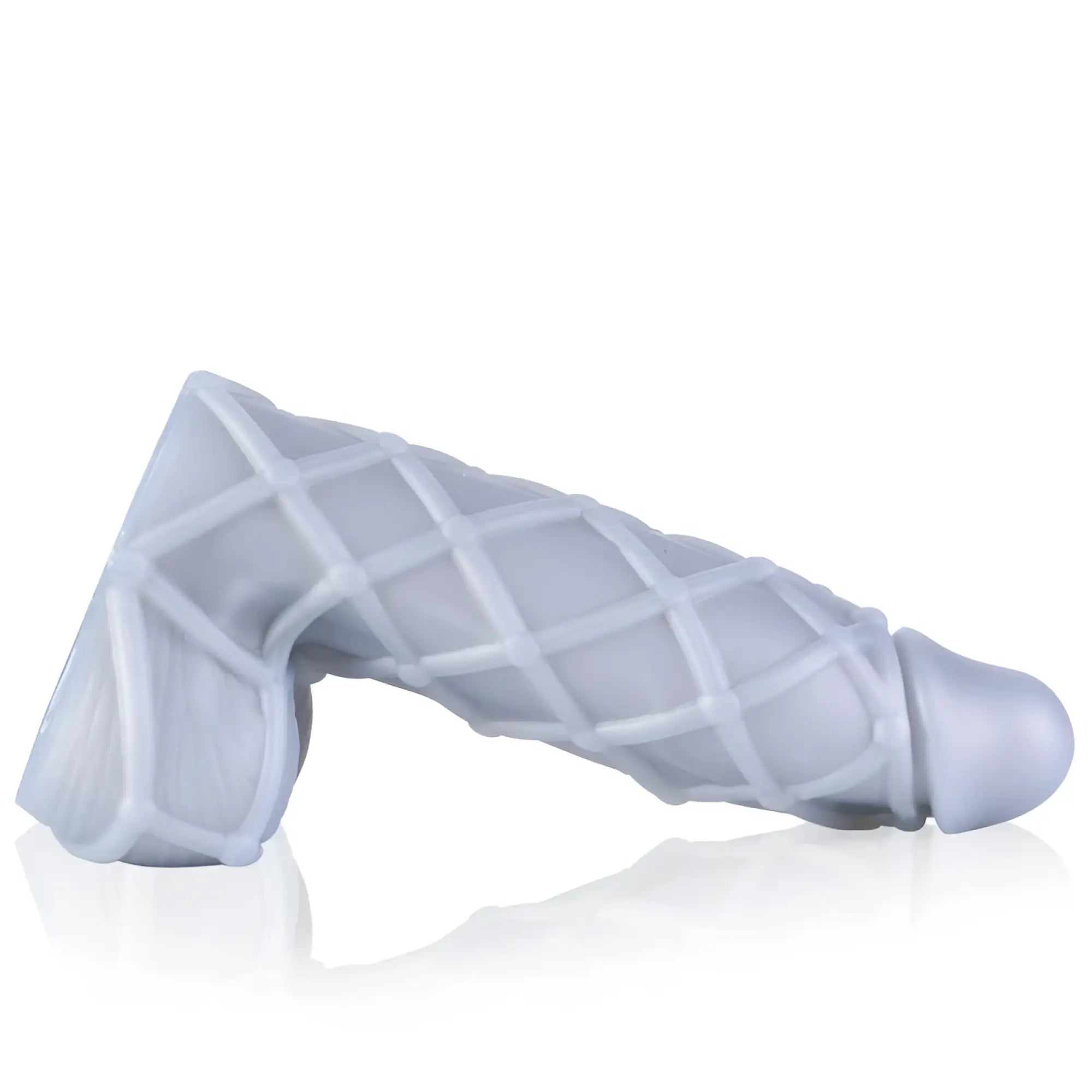 Light gray silicone ice cream cone-shaped dildo with diamond texture and rounded tip from Sport Fucker Fetishique Medium M