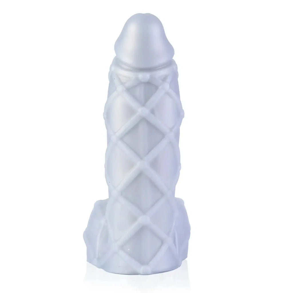 Sport Fucker Fetishique liquid silicone dildo medium m in white with diamond-patterned texture and rounded head
