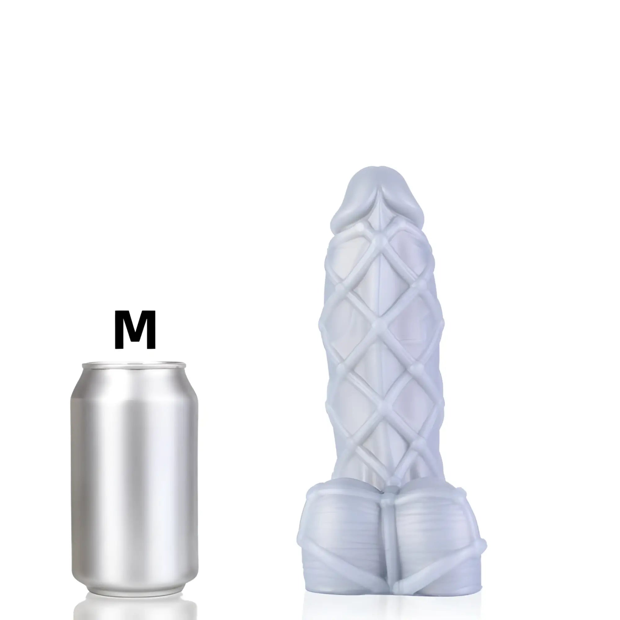 White silicone dildo with diamond-patterned texture and rounded base from Sport Fucker Fetishique medium M collection