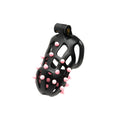 Black sport fucker flexispike size 2 spiked cock cage with pink spikes and round accents visible from front side