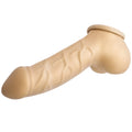 Beige silicone phallus shaped cock sleeve with textured surface and rounded head from sport fucker franz latex collection