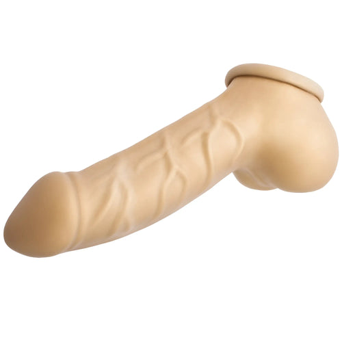 Beige silicone phallus shaped cock sleeve with textured surface and rounded head from sport fucker franz latex collection